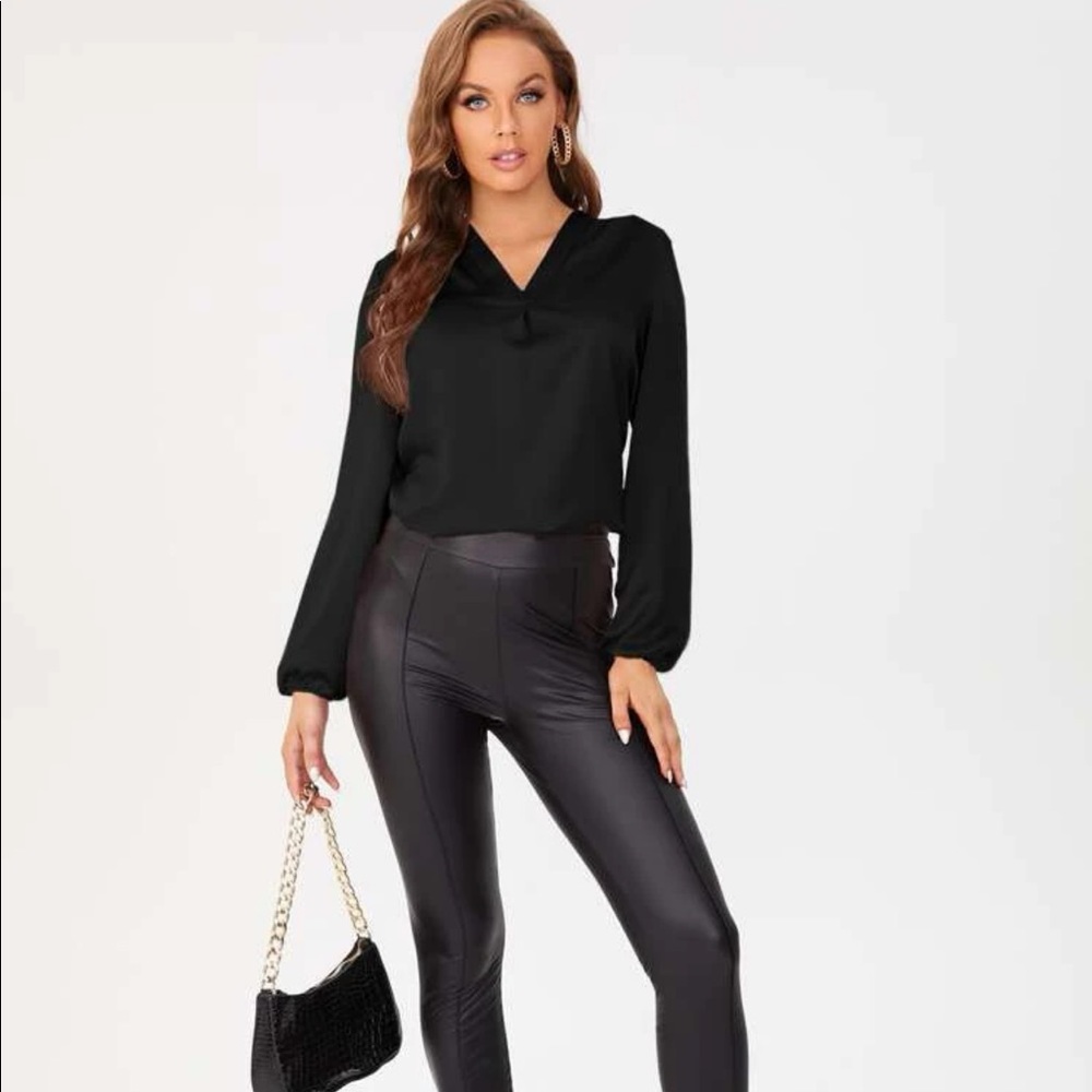 4/$20 Tall V Neck Bishop Sleeve Blouse